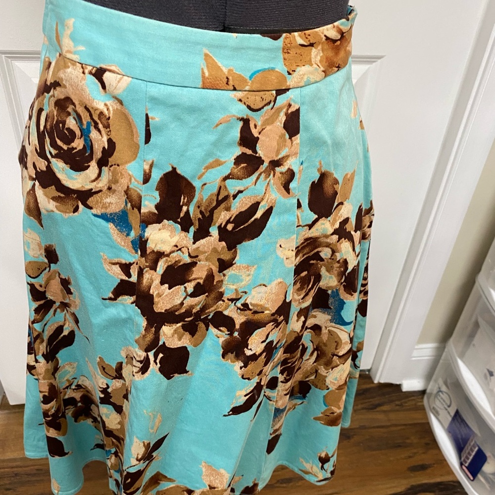 George A-Line Skirt - Turquoise and Brown Floral